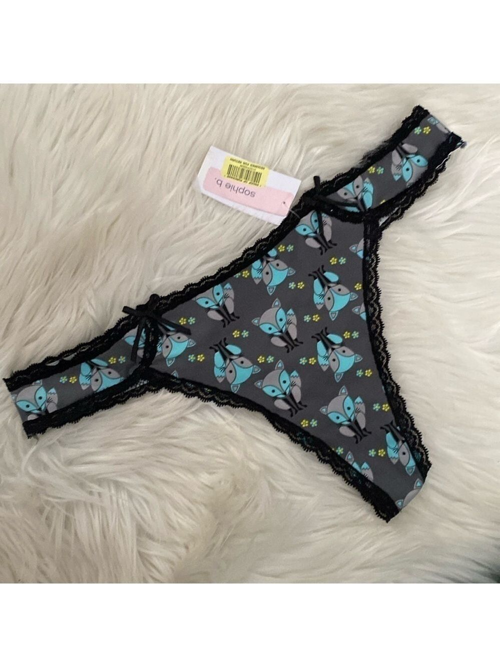 NWT Y2K vintage Sophie B. Turquoise & gray fox print thong